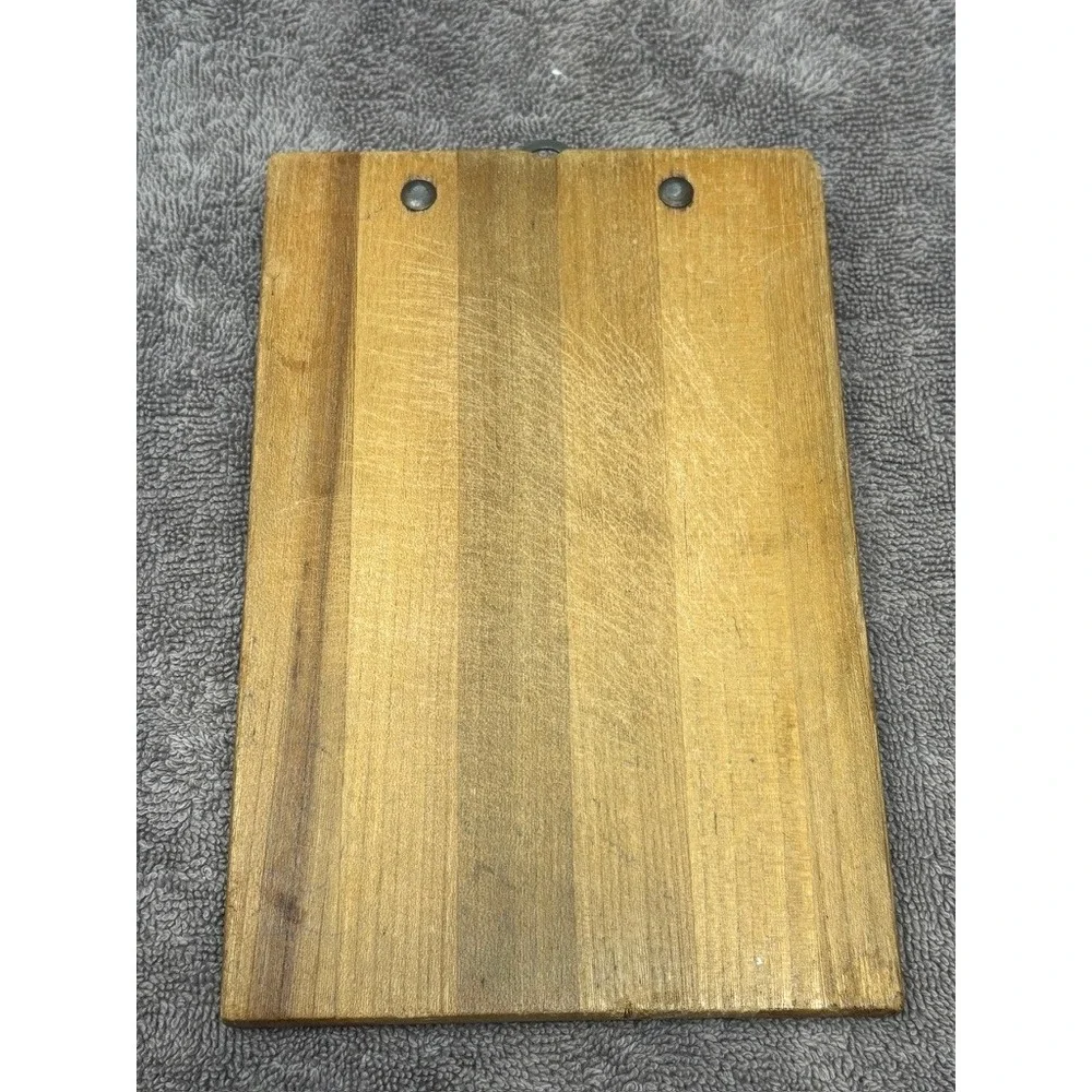 Vtg 60s Sten-Co Clipboard Wood Brown Industrial Slatted Metal Clip Dallas 7x5